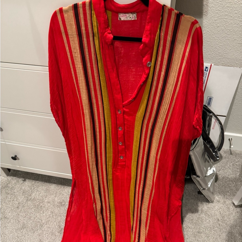 Free People Red and Olive Shirt - Picture 2 of 4